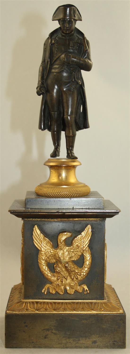 A late 19th / early 20th century French bronze and ormolu figure of Napoleon, 12.5in.